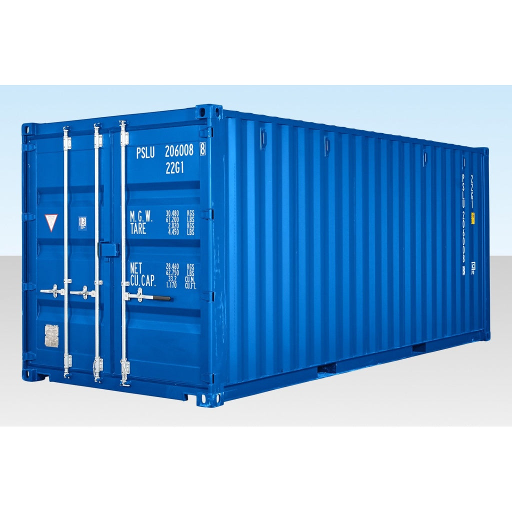 Contenedor Autoservicio DE 20 PIES CON PISO DE BAMBÚ – AZUL (RAL 5010)